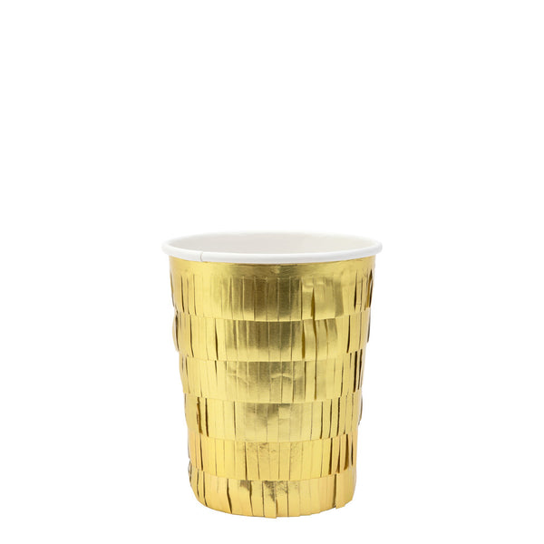 Gold Fringe Party Cups – Pack de 8 Vasos de Papel Dorados con Flecos