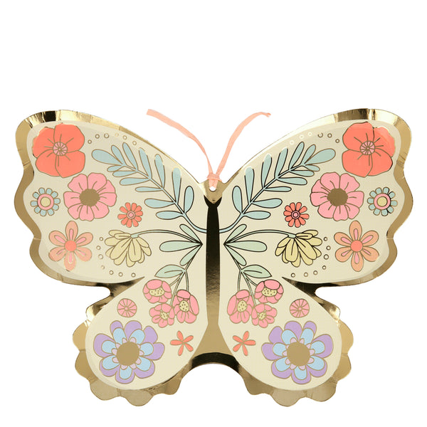 Platos Floral Butterfly – Pack de 8 Platos de Cartón con Diseño de Mariposa
