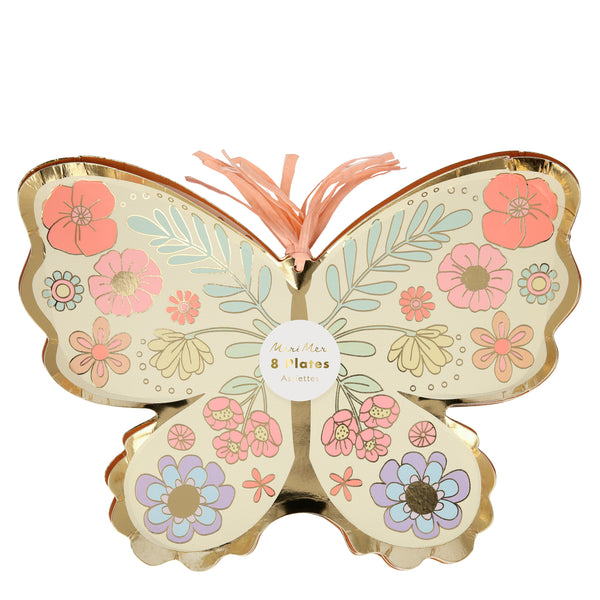 Platos Floral Butterfly – Pack de 8 Platos de Cartón con Diseño de Mariposa