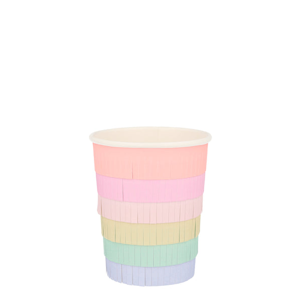 Rainbow Fringed Cups – Pack de 8 Vasos de Papel Arcoiris Flecos