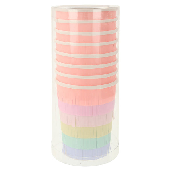 Rainbow Fringed Cups – Pack de 8 Vasos de Papel Arcoiris Flecos