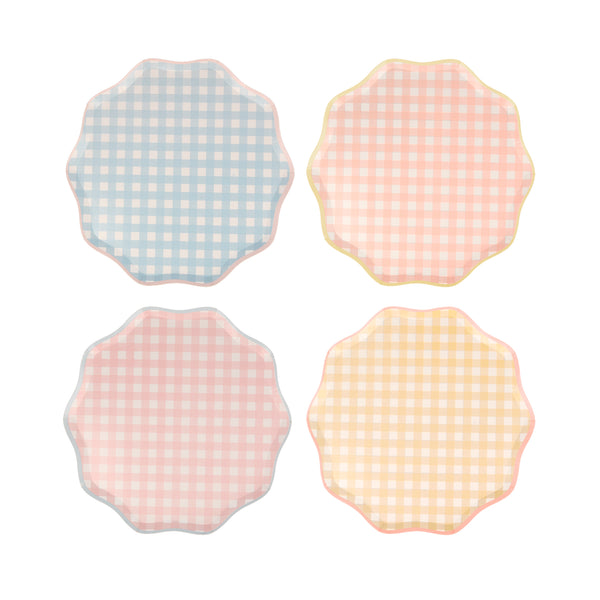 Platos Gingham Side – Pack de 12 Platos de Papel Mediano con Estampado Cuadro Vichy para Picnics y Fiestas