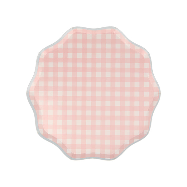 Platos Gingham Side – Pack de 12 Platos de Papel Mediano con Estampado Cuadro Vichy para Picnics y Fiestas
