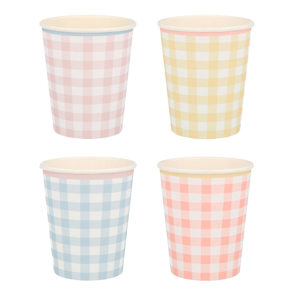 Gingham Cups – Pack de 12 Vasos de Papel con Estampado Cuadro Vichy para Fiestas y Picnics