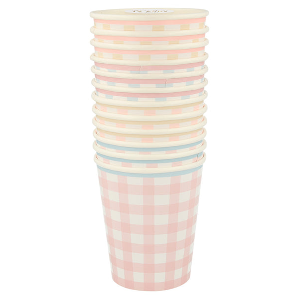 Gingham Cups – Pack de 12 Vasos de Papel con Estampado Cuadro Vichy para Fiestas y Picnics