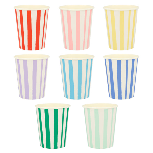Mixed Stripe Cups – Pack de 8 Vasos de Papel para Fiesta Temática