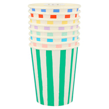 Mixed Stripe Cups – Pack de 8 Vasos de Papel para Fiesta Temática