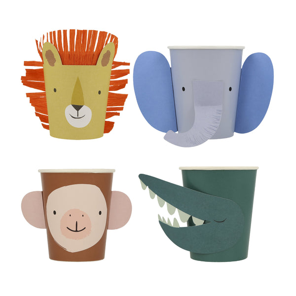 Vasos Animal Parade – Pack de 8 Vasos de Papel con Ilustraciones de Animales para Fiestas Infantiles