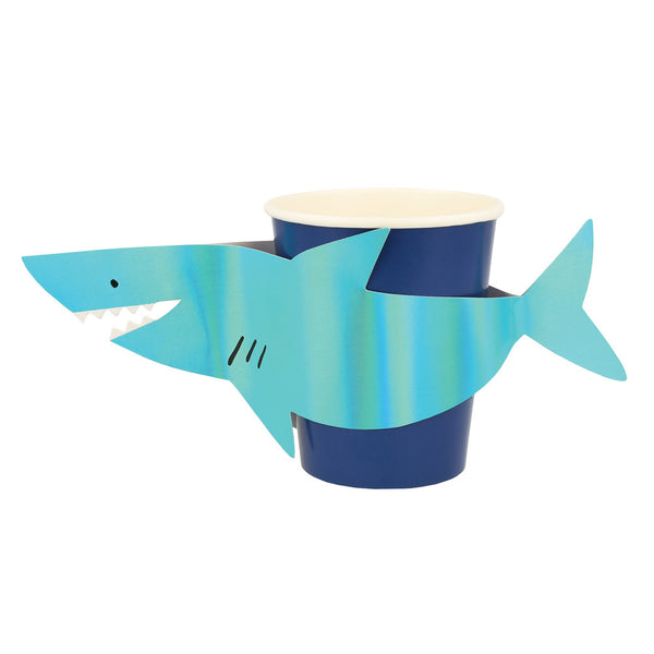 Shark Cups – Pack de 8 Vasos de Papel con Diseño de Tiburón para Fiestas Infantiles