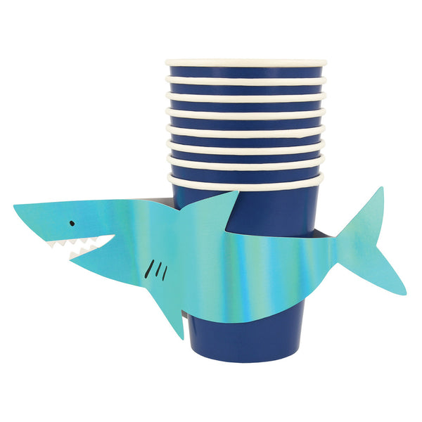Shark Cups – Pack de 8 Vasos de Papel con Diseño de Tiburón para Fiestas Infantiles