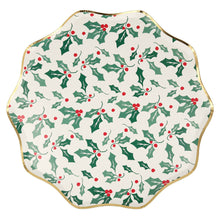 Platos Holly Pattern Dinner – Platos de Papel Navideños Tamaño Grande (8 piezas)