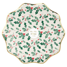 Platos Holly Pattern Dinner – Platos de Papel Navideños Tamaño Grande (8 piezas)