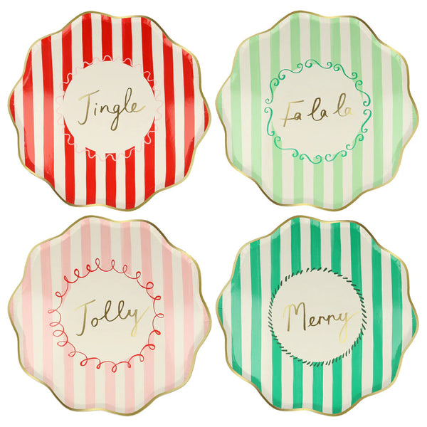 Platos Jingle Striped grandes – Mensajes para tu mesa navideña