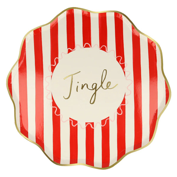 Platos Jingle Striped grandes – Mensajes para tu mesa navideña