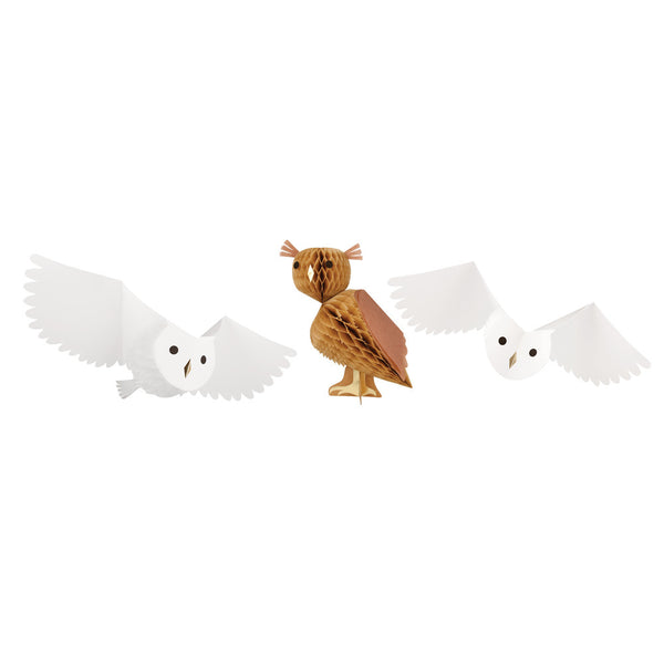 Honeycomb Owls x3 – Decoración de Búhos de Panal 3D para Fiestas de Otoño y Halloween