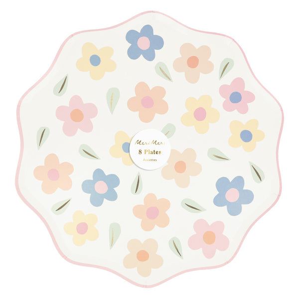 Platos Happy Flowers Dinner – Pack de 8 Platos de Papel Grandes