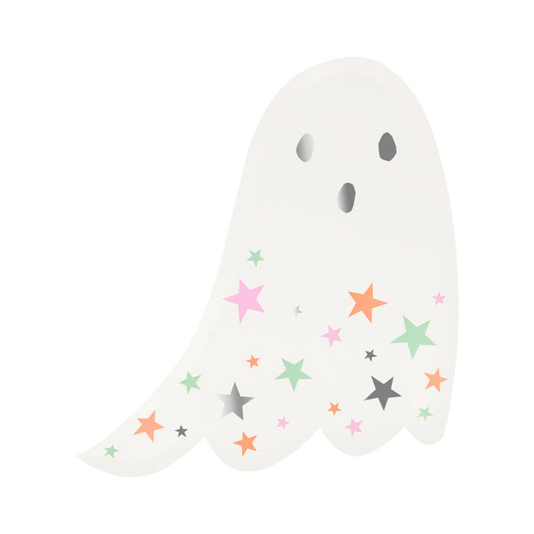Platos Fantasma con Estrellas – Pack de 8 Platos de Papel para Fiesta de Halloween
