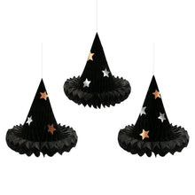 Decoración Honeycomb Sombrero de Bruja x3 – Adornos 3D de Papel para Halloween