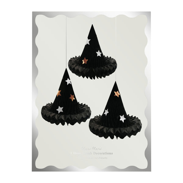 Decoración Honeycomb Sombrero de Bruja x3 – Adornos 3D de Papel para Halloween