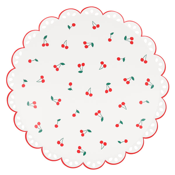 Platos Cerezas Dinner – Pack de 8 Platos de Papel Grandes con Diseño Cerezas
