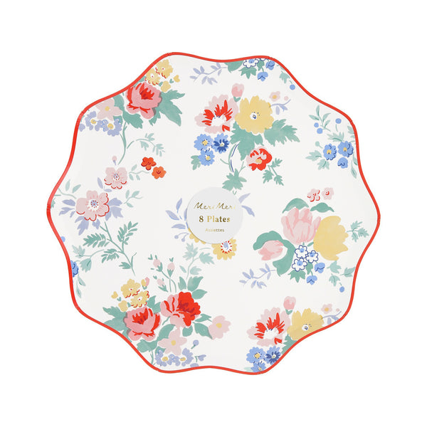 Platos Vintage Floral Side – Pack de 8 Platos de Papel Mediano con Diseño Floral
