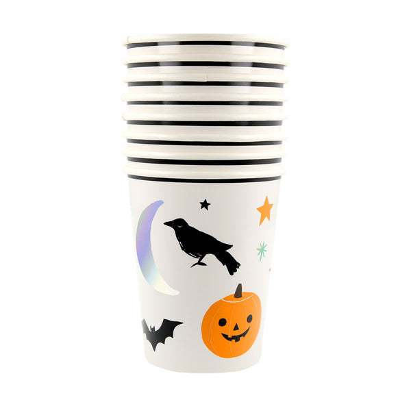 Vasos Decorativos de Halloween – Pack de 8 Vasos de Papel con Diseño Espeluznante