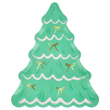 Platos Árbol de Navidad con Moños – Pack de 8 Platos de Papel Troquelados