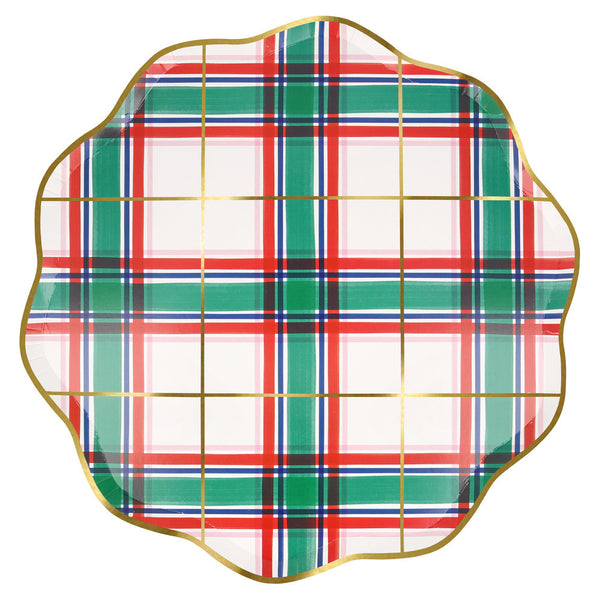 Platos Tartan Navideños – Pack de 8 Platos de Papel Estilo Escocés para Fiestas