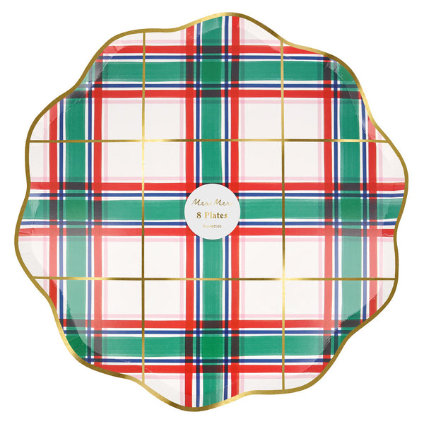 Platos Tartan Navideños – Pack de 8 Platos de Papel Estilo Escocés para Fiestas