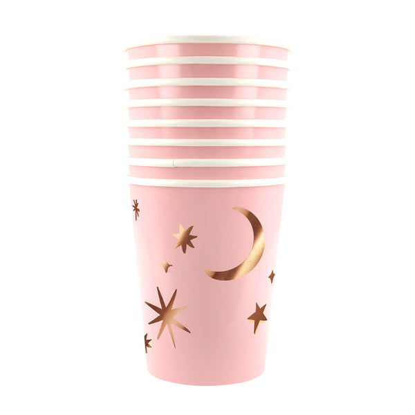 Pink Witch Cups – Pack de 8 Vasos de Papel con Sombrero de Bruja Rosa para Halloween