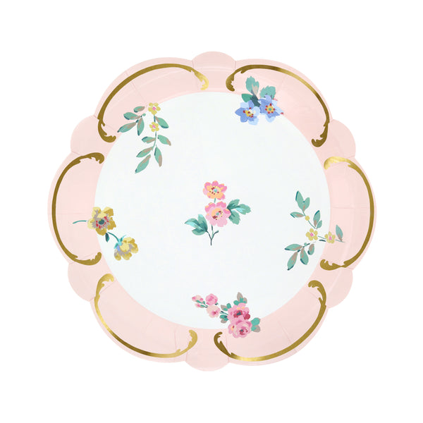 Platos Rococo Posy Side – Paquete de 8 Platos de Papel con Diseño Floral