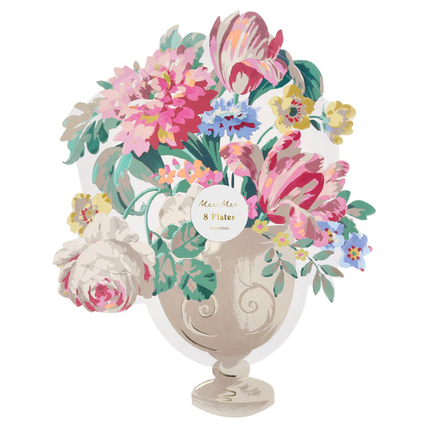 Platos Rococo Floral Vase – Paquete de 8 Platos de Papel con Diseño Floral
