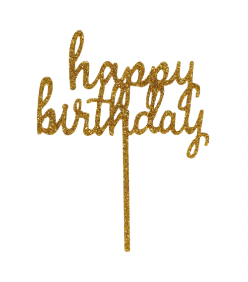 Cake Topper “Happy Birthday” Dorado con Glitter – Decoración para Pastel