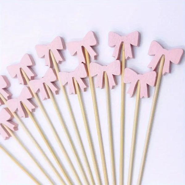 Palillos Moño Rosa – Palillos Decorativos para Postres y Bocadillos de Temporada (x10)