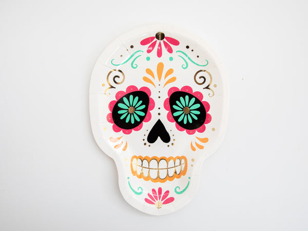 Platos Calavera – Pack de 8 Platos de Cartón Decorativos para Fiestas de Día de Muertos o Halloween