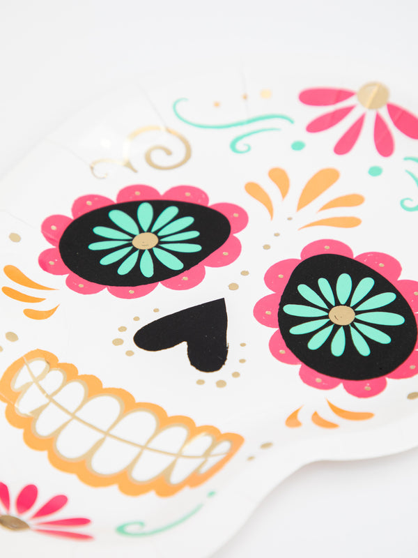 Platos Calavera – Pack de 8 Platos de Cartón Decorativos para Fiestas de Día de Muertos o Halloween