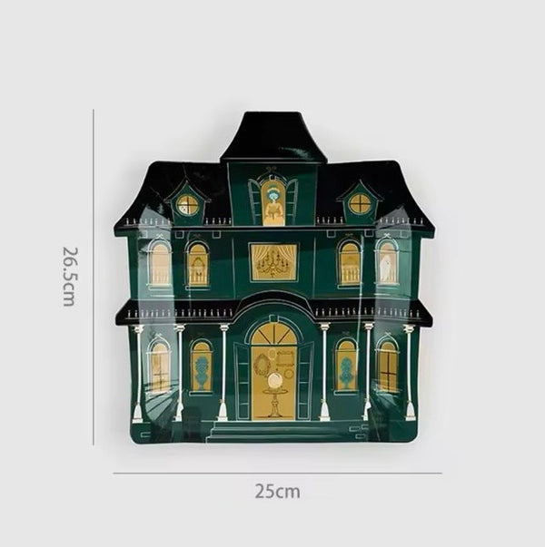 Platos Casa Embrujada 10” – Platos Grandes de Cartón para Fiesta de Halloween (Pack de 8)