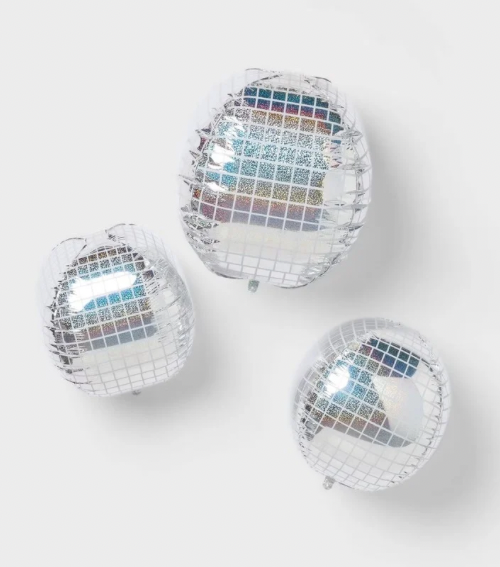 Globos plateado con forma de bola de discoteca (paquete de 3)