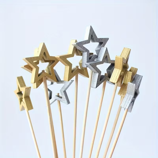 Palillos de Estrellas – Palillos Decorativos para Postres y Bocadillos de Temporada
