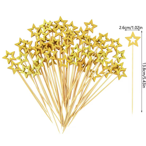 Palillos Estrellas Doradas – Palillos Decorativos para Postres y Bocadillos de Temporada