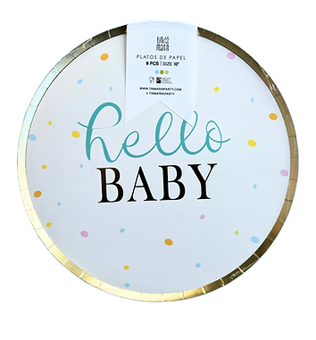 Platos Hello Baby 10” – Platos Grandes de Cartón para Baby Shower (Pack de 8)