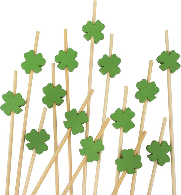 Palillos de bambú Trébol verde - Día de San Patricio, Paquete con 10 palillos