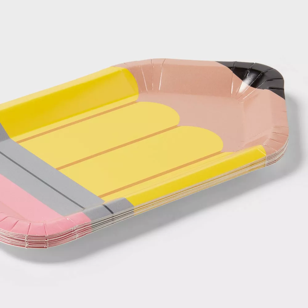 Platos Lápiz – Pack de 8 Platos de Papel con Forma de Lápiz para Regreso a Clases y Fiestas Escolares