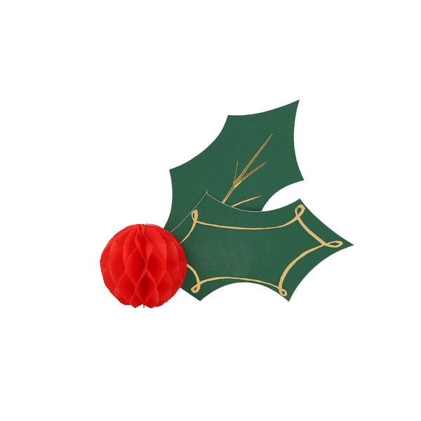Holly Honeycomb Place Cards x8 – Tarjetas de Lugar con Diseño Navideño en 3D para Mesas Festivas