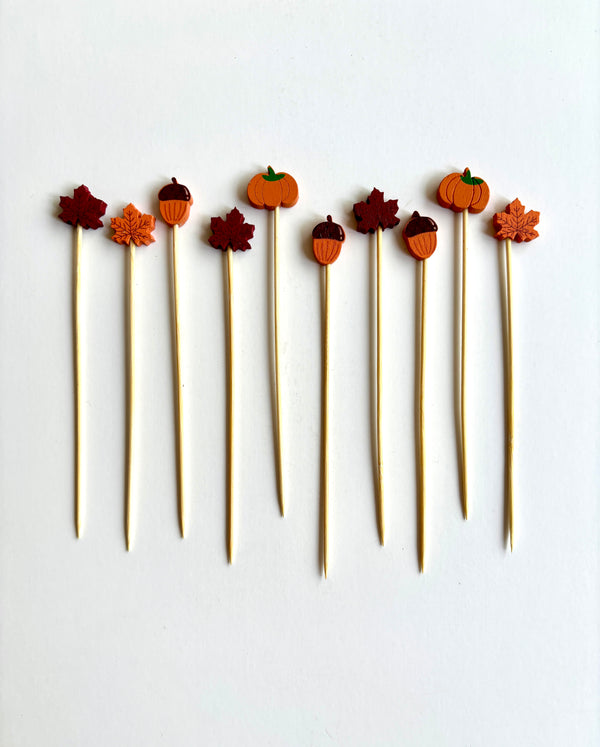 Palillos de Otoño – Palillos Decorativos con Motivos Otoñales para Postres y Bocadillos de Temporada
