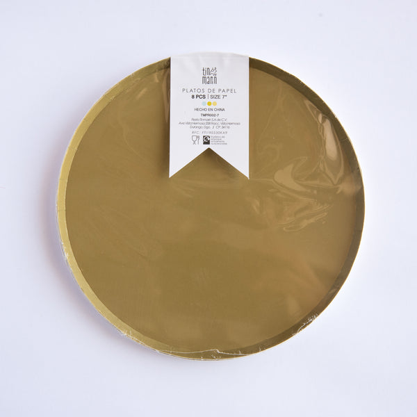 Platos Dorado Mate – Pack de 8 Platos Decorativos de Cartón para Fiestas Elegantes
