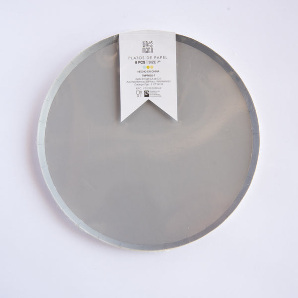 Platos Decorativos Plata Mate – Paquete de 8 Platos de Papel para Fiestas Elegantes