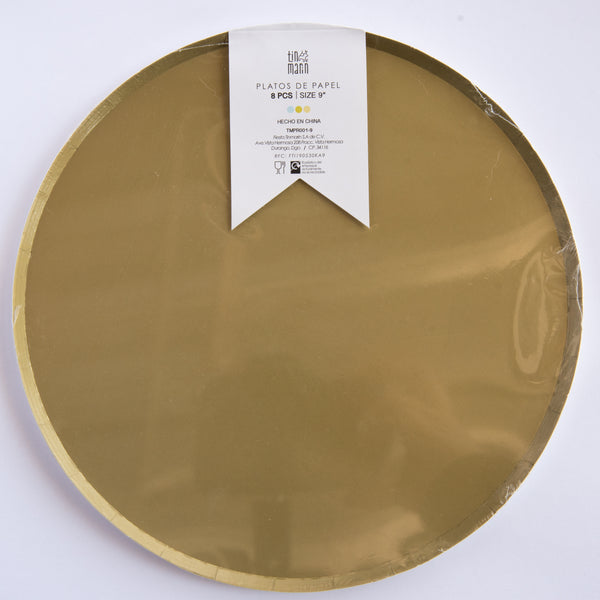 Platos Dorado Mate – Pack de 8 Platos Decorativos de Cartón para Fiestas Elegantes
