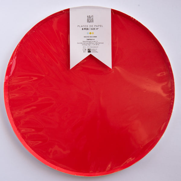 Platos Rojos – Pack de 8 Platos de Cartón Color Rojo para Fiestas y Celebraciones