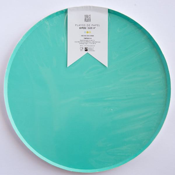 Platos Menta – Pack de 8 Platos de Papel en Color Verde Menta